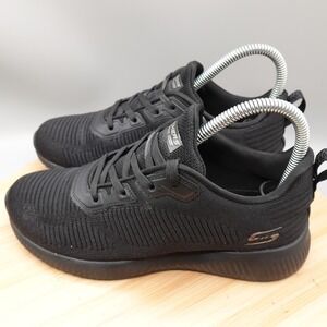 Skechers Shoes Womens 6 Bobs Sport Squad 3 Black Knit Memory Foam Sneakers 32504